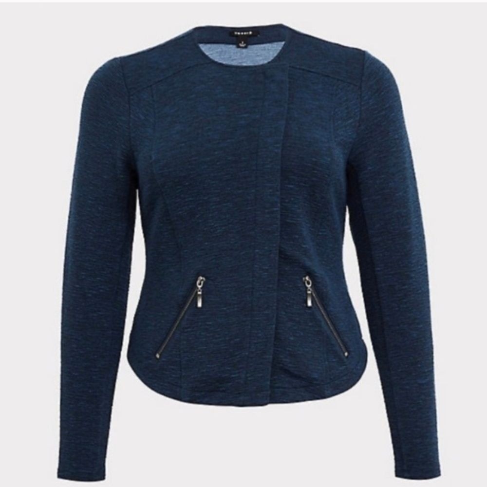 Minimalist Moto Jacket Torrid Boucle Knit Blue 4 Plus X Career Zippers Office